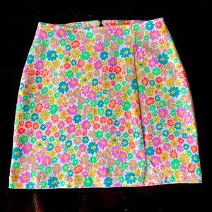 White with neon floral print skirt